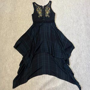 Free People Dress Size 2 Embroidery Insert Lace Up Black High Low Beaded Boho